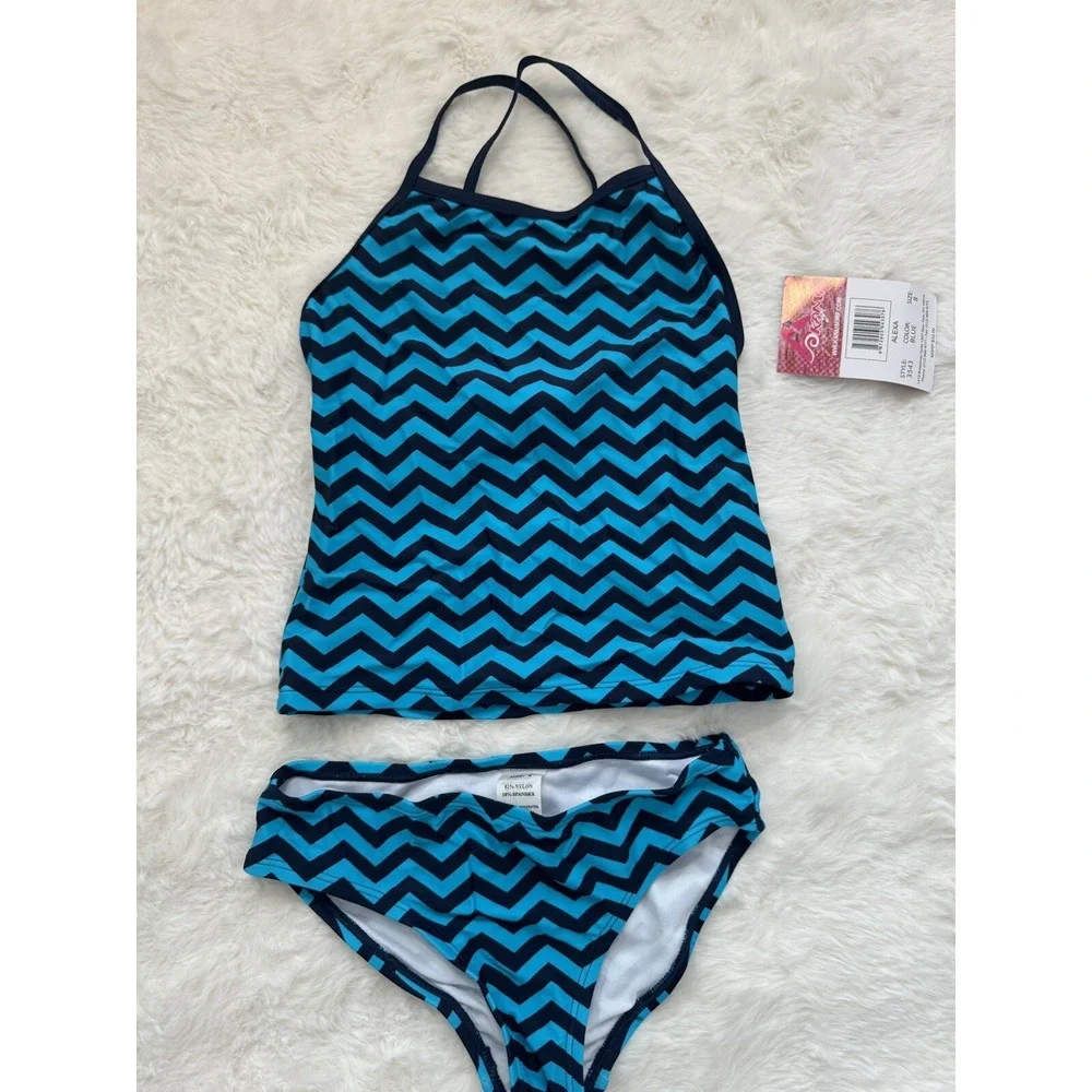 Kanu Surf Girl's Blue Tie Dye 2-piece UPF‎ 50+ Tankini Swimsuit Size 8